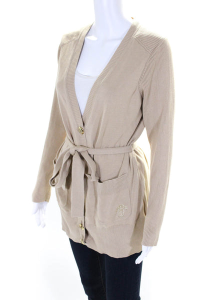 Tory Burch Womens V Neck Button Up Cardigan Sweater Beige Size Large