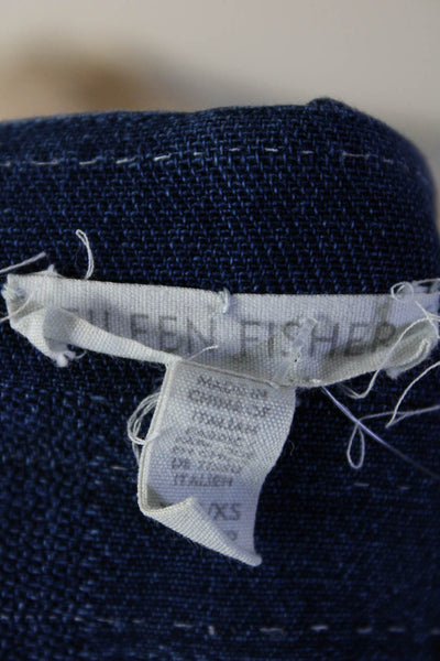 Eileen Fisher Womens Blue Cotton Blend Textured 3/4 Sleeve Wrap Jacket Size XXS