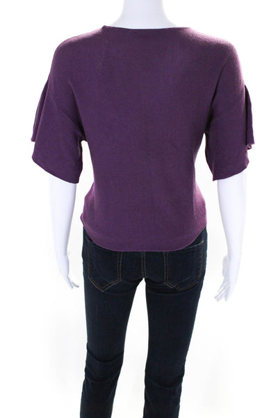 Eileen Fisher Womens Solid Purple Crew Neck Short Sleeve Tee Top Size XXS