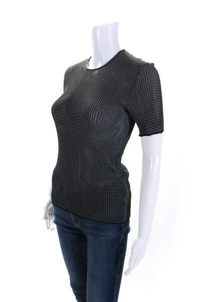 Giorgio Armani Womens Striped Round Neck Short Sleeve Knit Top Navy Size 46