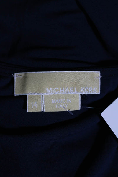 Michael Kors Womens Stretch Long Sleeve Asymmetrical Blouse Top Navy Size 14