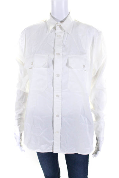 Ralph Lauren Womens Cotton Long Sleeve Button Up Blouse Top White Size 14