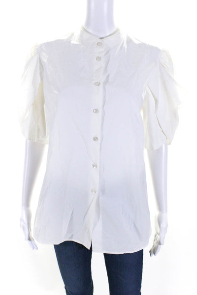 Michael Kors Womens Round Neck Short Sleeve Button Up Blouse Top White Size 14