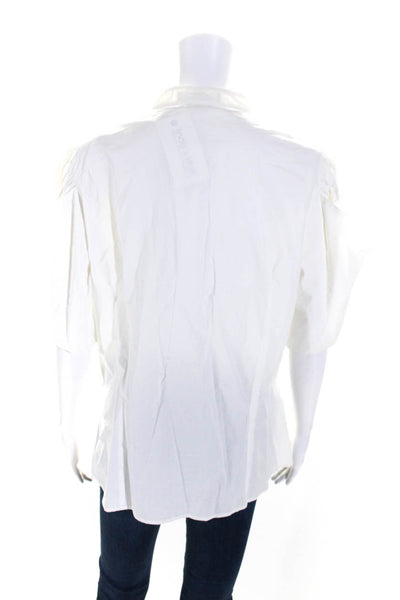 Michael Kors Womens Round Neck Short Sleeve Button Up Blouse Top White Size 14