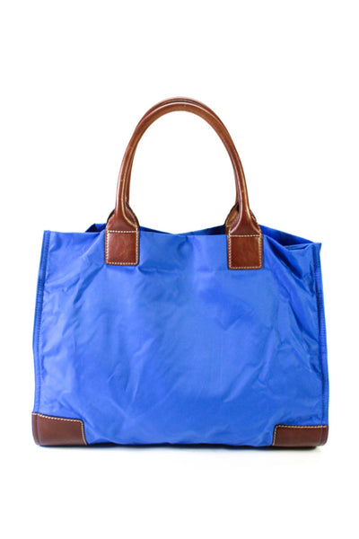 Tory Burch Womens Leather Trim Snap Closure Top Handle Shoulder Bag Blue