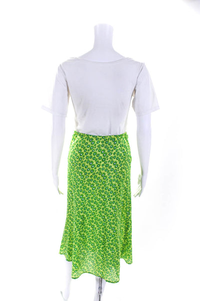 Agnes B Womens Silk Abstract Print Midi Maxi Skirt Lime Green Blue Size 2