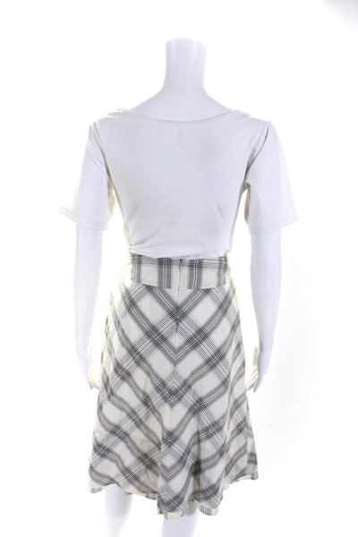 Weekend Max Mara Womens Plaid A Line Midi Skirt White Black Cotton Size 2