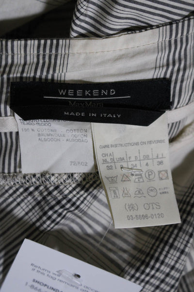 Weekend Max Mara Womens Plaid A Line Midi Skirt White Black Cotton Size 2