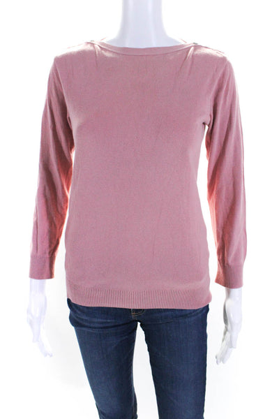 Agnes B Womens Long Sleeves Crew Neck Button Shoulders Sweater Pink Cotton Size