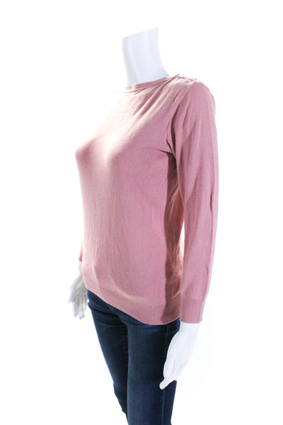 Agnes B Womens Long Sleeves Crew Neck Button Shoulders Sweater Pink Cotton Size