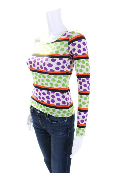 Etro Womens Polka Dot Long Sleeves Tee Shirt Multi Colored Cotton Size EUR 38