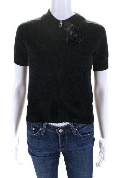 Weekend Max Mara Womens Short Sleeves Cardigan Sweater Black Cotton Size Small