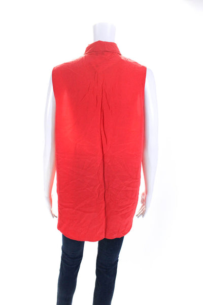 Equipment Femme Womens Silk Crepe Collar Button Up Sleeveless Blouse Red Size S