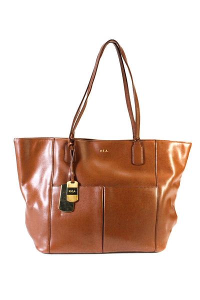 Lauren Ralph Lauren Womens Leather Magnet Tote Bag Brown Large Handbag