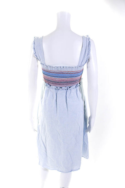 Gal Meets Glam Womens Smocked Square Neck Midi A Line Dress Light Blue Size 6