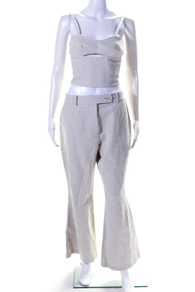 Anna Quan Womens Mid Rise Twill Flare Pants Crop Top Set Beige Size 4 10