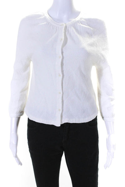 Jenni Kayne Womens Button Front Crew Neck Cardigan Sweater White Size Small