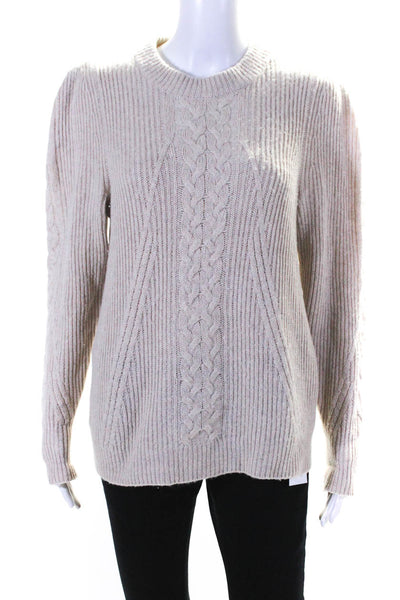 Naadam Womens Pullover Crew Neck Cable Rib Knit Sweater Brown Wool Size Medium