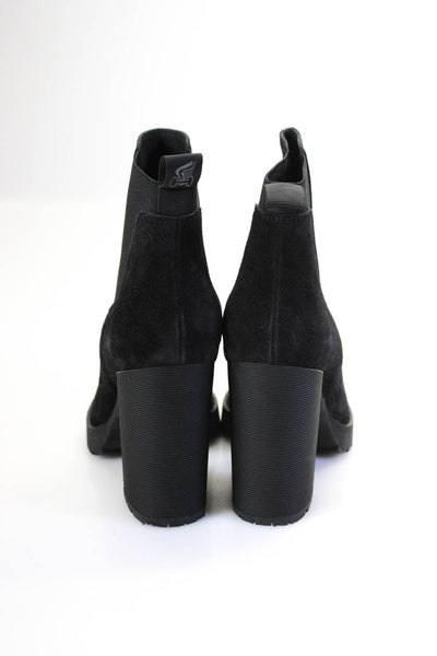 Hogan Womens Black Suede Block High Heels Ankle Boots Shoes Size 8.5