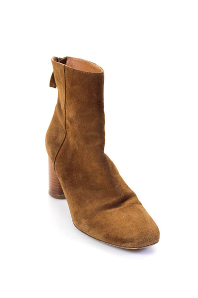 Sandro Womens Brown Suede Block High Heels Zip Ankle Boots Shoes Size 8