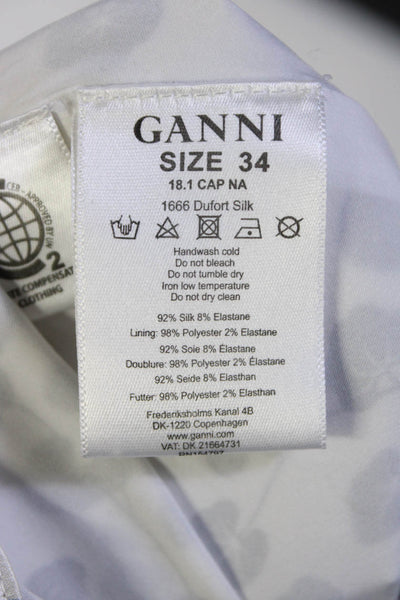 Ganni Womens White Silk Floral Print Zip Back Asymmetric  A-Line Skirt Size 34