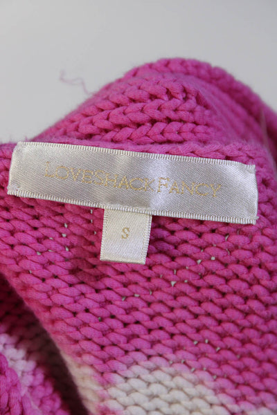 Love Shack Fancy Womens Tie Dye Print Sweater Pink White Cotton Size Small