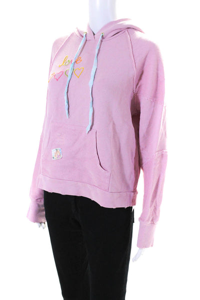 Love Shack Fancy Womens Long Sleeves Pullover Hoodie Pink Cotton Size Medium