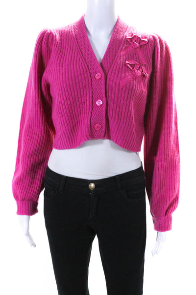 Love Shack Fancy Womens Long Sleeves Bow Cardigan Sweater Pink Size Small