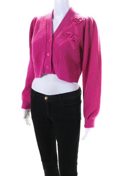 Love Shack Fancy Womens Long Sleeves Bow Cardigan Sweater Pink Size Small