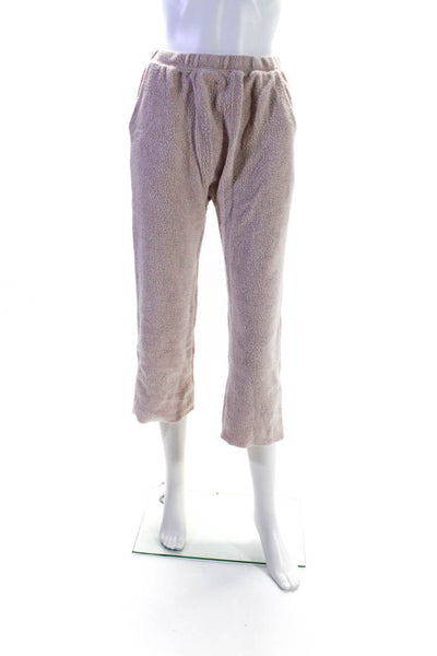 The Great Womens Elastic Waist Cropped Straight Fleece Pants Light Pink Size 0