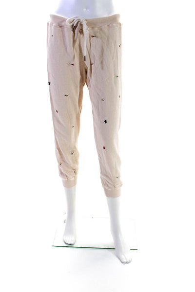 The Great Womens Slim Leg Cropped Embroidered Flower Sweatpants Beige Size 0