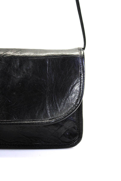 Carlos Falchi Womens Leather Gold Tone Flap Crossbody Shoulder Handbag Black