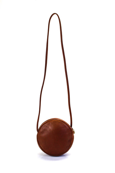 Paloma Picasso Womens Leather Gold Tone Circle Crossbody Shoulder Handbag Brown