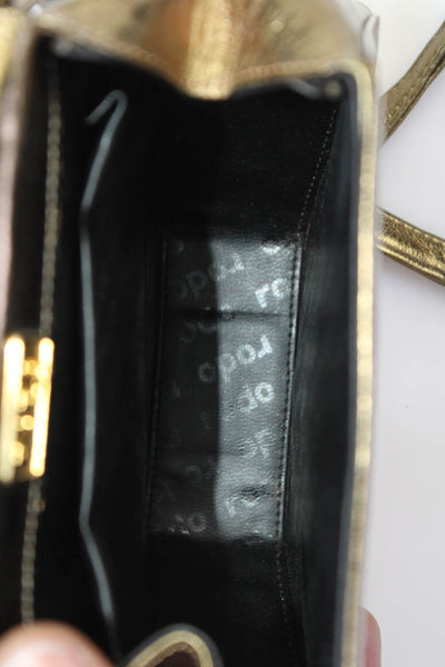 Rodo Womens Leather Flap Hexagon Crossbody Shoulder Handbag Gold Metallic