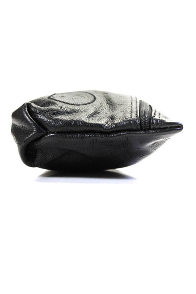 Carlos Falchi Womens Leather Ostrich Print Zipper Closure Clutch Handbag Black