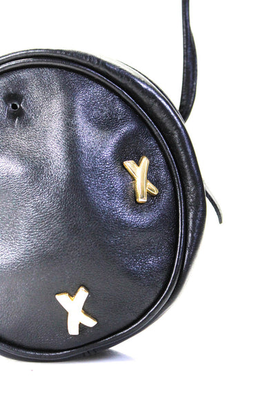 Paloma Picasso Womens Leather Gold Tone X Crossbody Shoulder Handbag Black