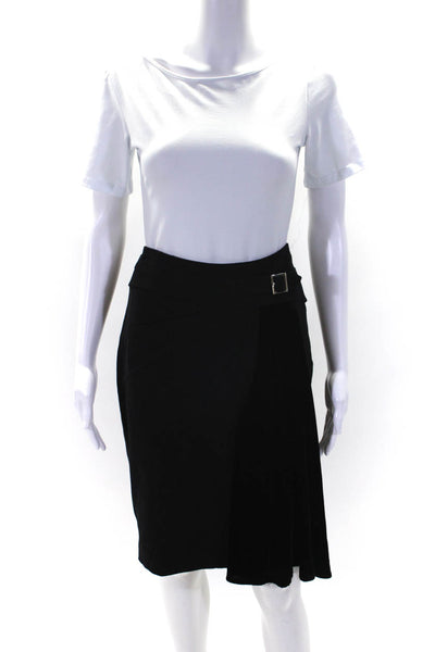 Karen Millen Womens Side Zip Velvet Ruffle Pencil Skirt Black Size 8