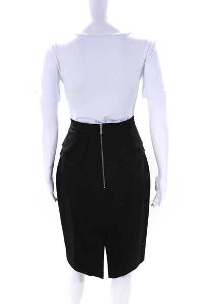 Karen Millen Womens Back Zip Knee Length Pencil Skirt Black Cotton Size 8