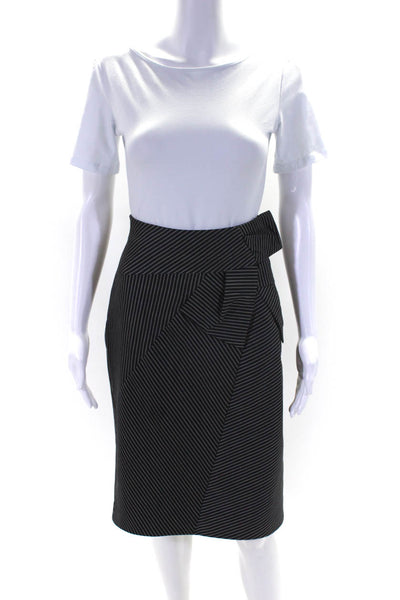 Karen Millen Womens Side Zip Knee Length Striped Pencil Skirt Black Gray Size 8