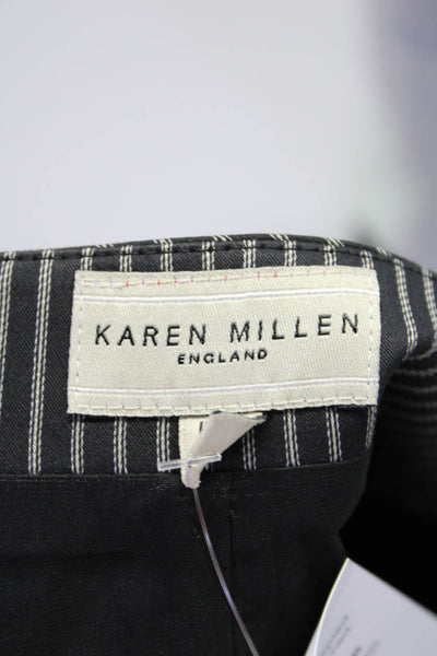 Karen Millen Womens Side Zip Knee Length Striped Pencil Skirt Black Gray Size 8