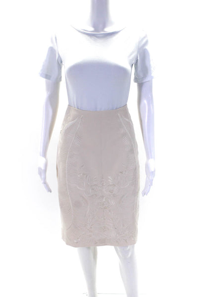 Karen Millen Womens Back Zip Floral Embroidered Pencil Skirt White Size 8