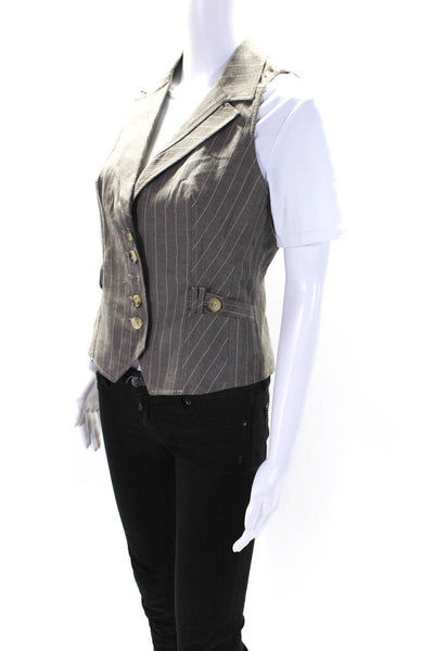 Karen Millen Womens Button Front Pinstriped Vest Jacket Brown Cotton Size 8