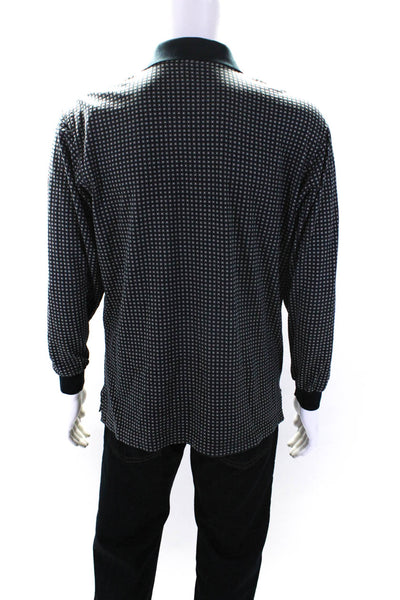 Lanvin Mens Navy Blue Cotton Printed Collar Long Sleeve Polo Shirt Size L