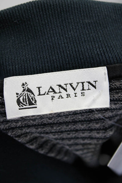 Lanvin Mens Navy Blue Cotton Printed Collar Long Sleeve Polo Shirt Size L