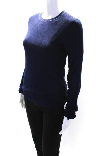 Theory Womens Long Sleeves Linked Crew Neck Sweater Navy Blue Wool Size Large