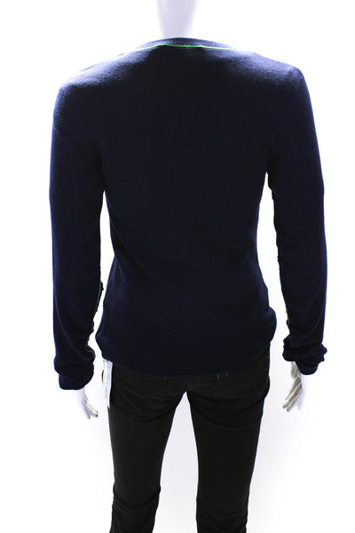 Theory Womens Long Sleeves Linked Crew Neck Sweater Navy Blue Wool Size Large