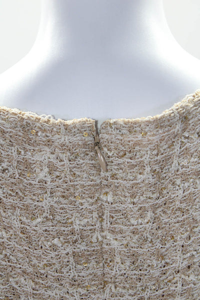 St. John Womens Tweed Sleeveless V Neck Sheath Dress Beige Wool Size 14