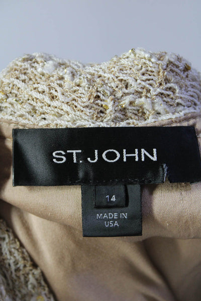 St. John Womens Tweed Sleeveless V Neck Sheath Dress Beige Wool Size 14