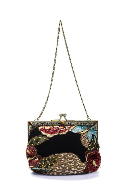 Christiana Womens Floral Print Beaded Kiss Lock Shoulder Handbag Multi Colored