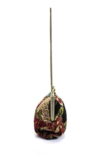 Christiana Womens Floral Print Beaded Kiss Lock Shoulder Handbag Multi Colored